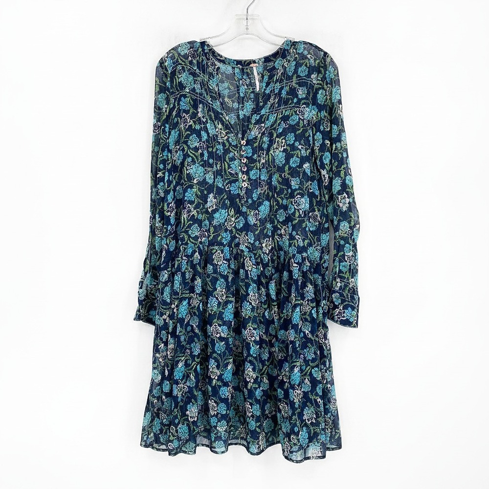 Free People Floral Sheer Maxi Dress | XS Regular Green Blue India Synthetic